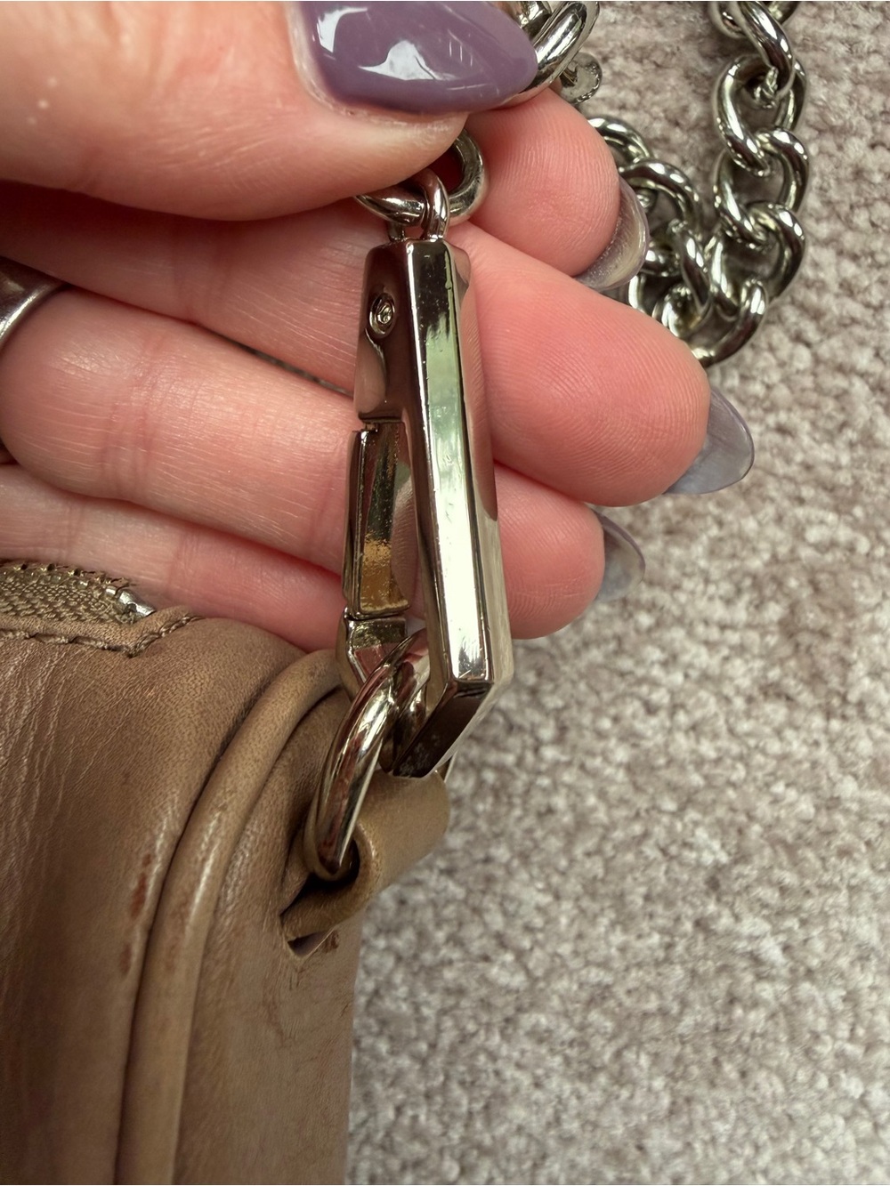 Rebecca Minkoff Shiny Mauve Pink Chain Crossbody Bag Studded Bottom Zipper - Picture 14 of 16